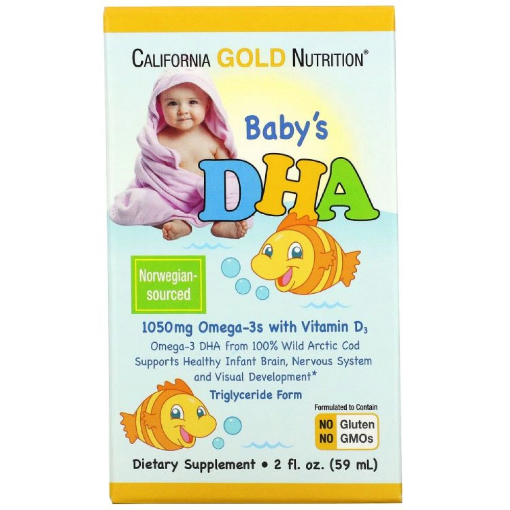 California Gold Nutrition, DHA для детей, 1050 mg, Omega-3s with Vitamin D3, 2 ж. унции (59 мл)