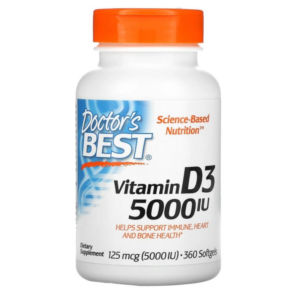 Doctor's Best, Витамин D3 (Best Vitamin D3), 5000 МЕ, 360 мягких таблеток