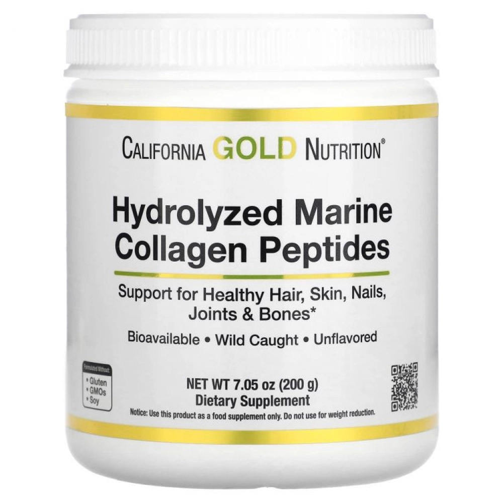 California Gold Nutrition Hydrolyzed Marine Collagen Peptides, 200 г,пептиды из морского коллагена премиального качества, без вкусовых добавок, 200 г (7,05 унции)