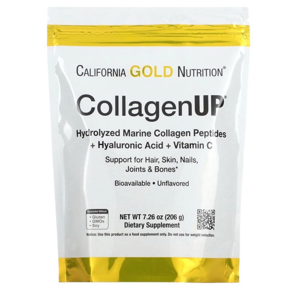 California Gold Nutrition, CollagenUP, морской гидролизованный коллаген, гиалуроновая кислота и витамин C, с нейтральным вкусом, 206г