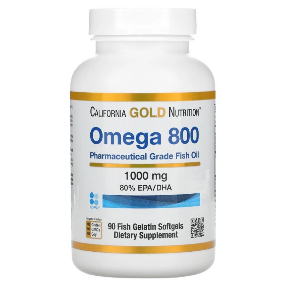 California Gold Nutrition, Омега 800, Рыбий жир фармацевтического класса, 80% EPA / DHA, Триглицеридная форма,  Без холестерина, 1000 мг, 90 рыбных желатиновых мягких гелей