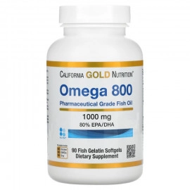 California Gold Nutrition, Омега 800, Рыбий жир фармацевтического класса, 80% EPA / DHA, Триглицеридная форма,  Без холестерина, 1000 мг, 90 рыбных желатиновых мягких гелей