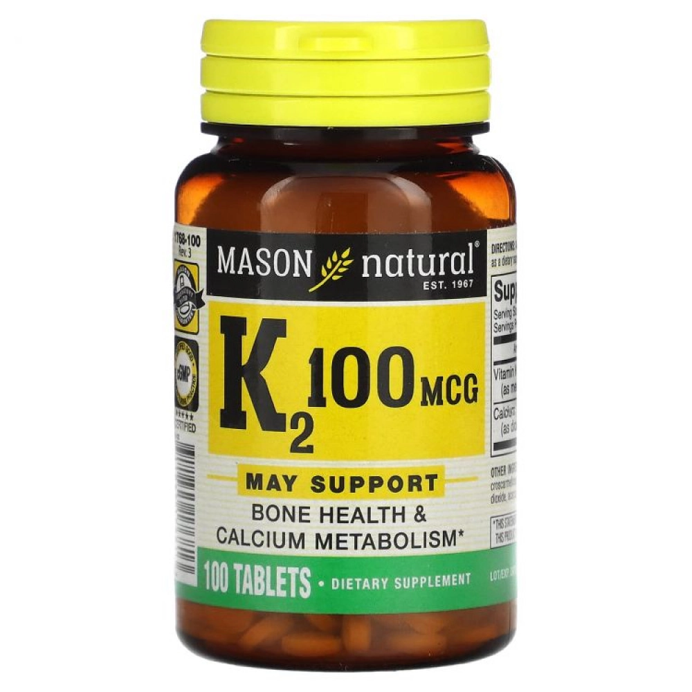 Mason Natural, Vitamin K2, Витамин  К2, 100 mcg, 100 Tablets