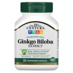 21st Century, Ginko Biloba extract, Экстракт гинкго билоба, стандартизированный 60 Вег. капсул