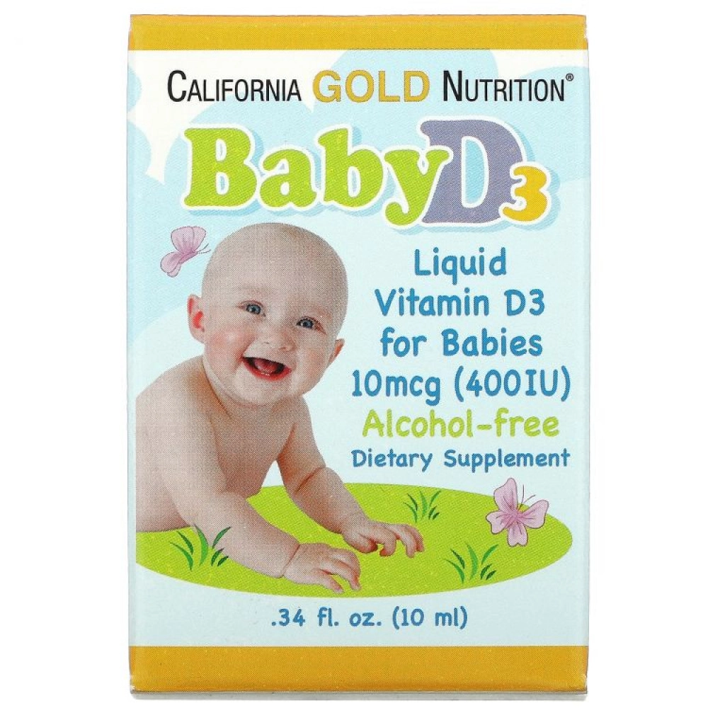 California Gold Nutrition, жидкий витамин D3 для детей, 10 мкг (400 МЕ), 10мл.