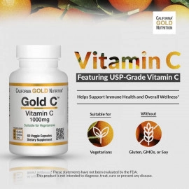 California Gold Nutrition, GOLD C, Vitamin C, Витамин C, 1000 мг, 60 растительных капсул